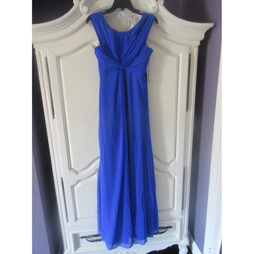 NWT Vera Wang Blue Knotted Slit Shoulder Grecian Chiffon Sleeveless Gown Dress 2 - Picture 3 of 9